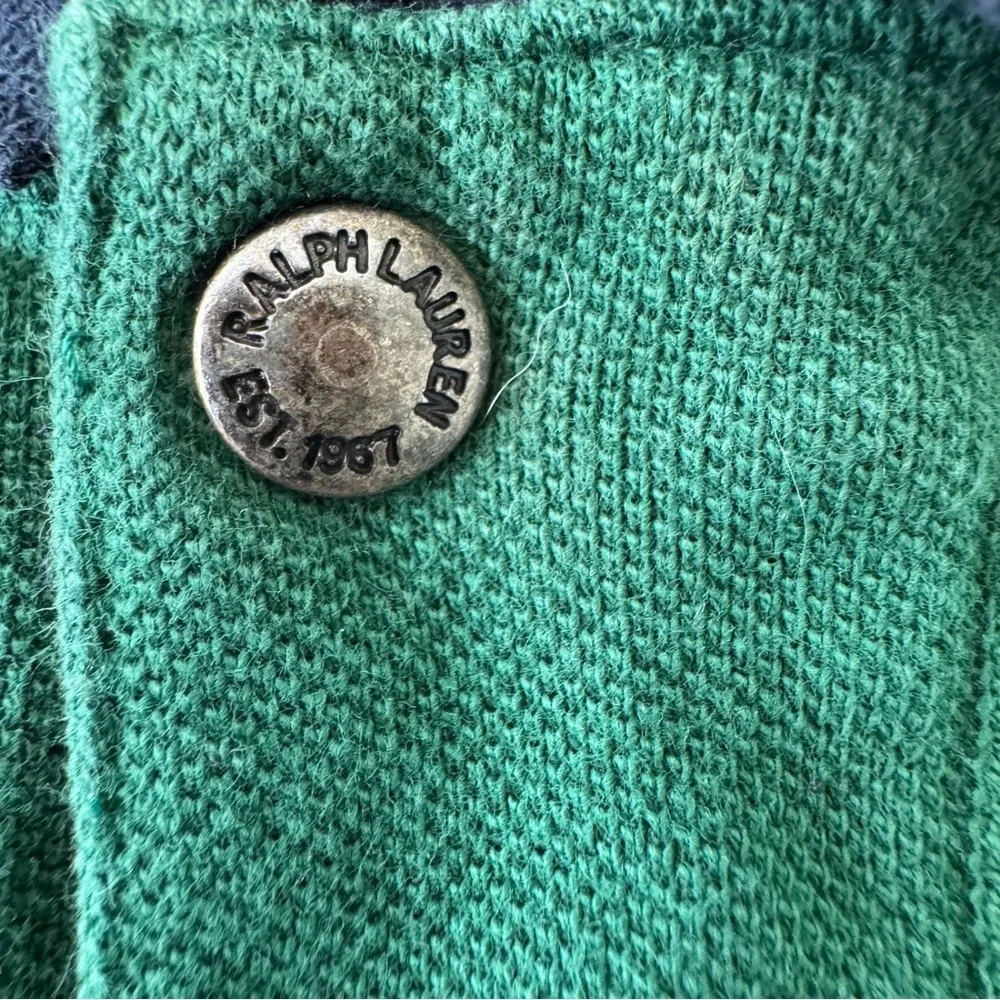 Polo Ralph Lauren Men’s Vintage Green Polo L Navy Collar Zip Snap‎ Closure EUC
